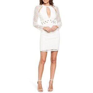 Bardot Grommet Detail Broderie Anglaise Dress White Lace Long Sleeve Sz 10 L New